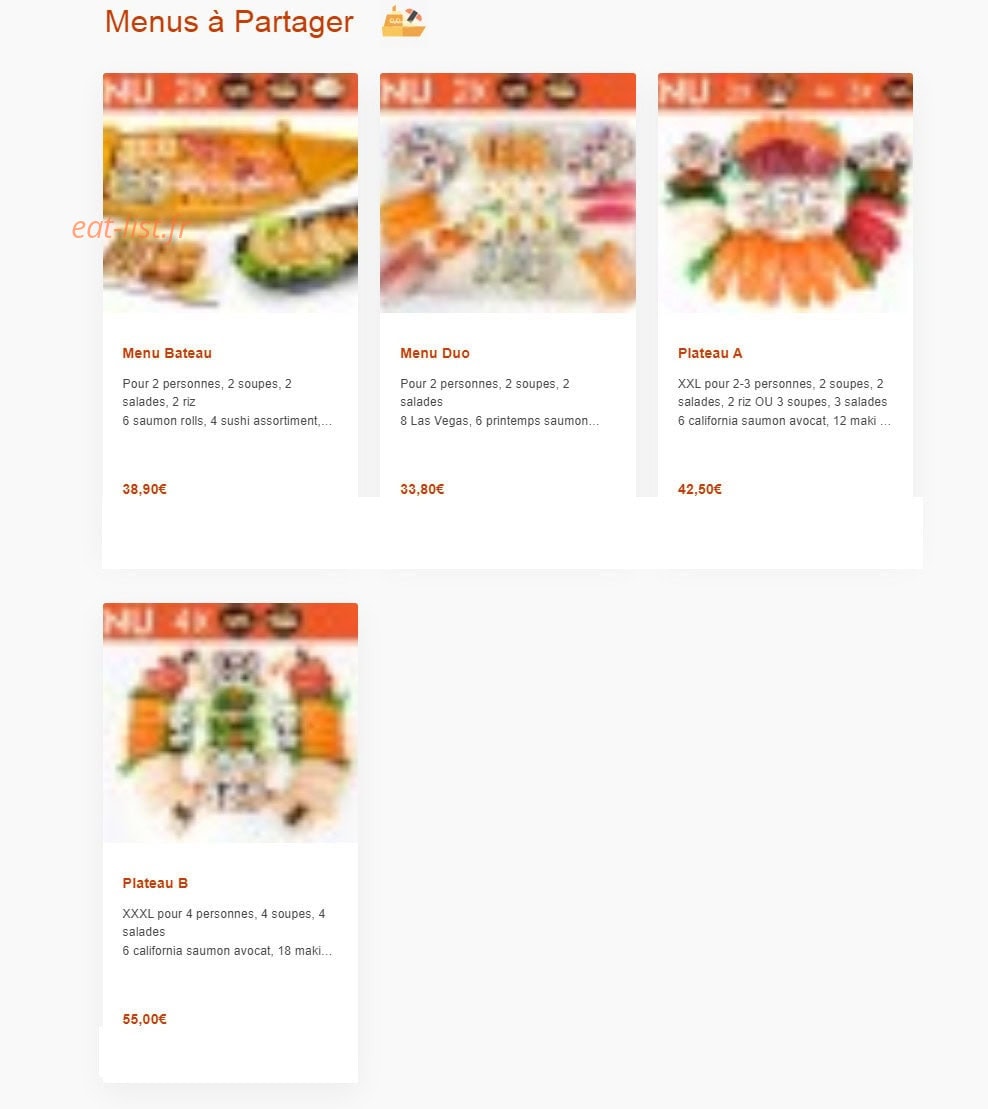 Carte et menu de Nagoya à Boulogne sur Mer — Les menus a partager