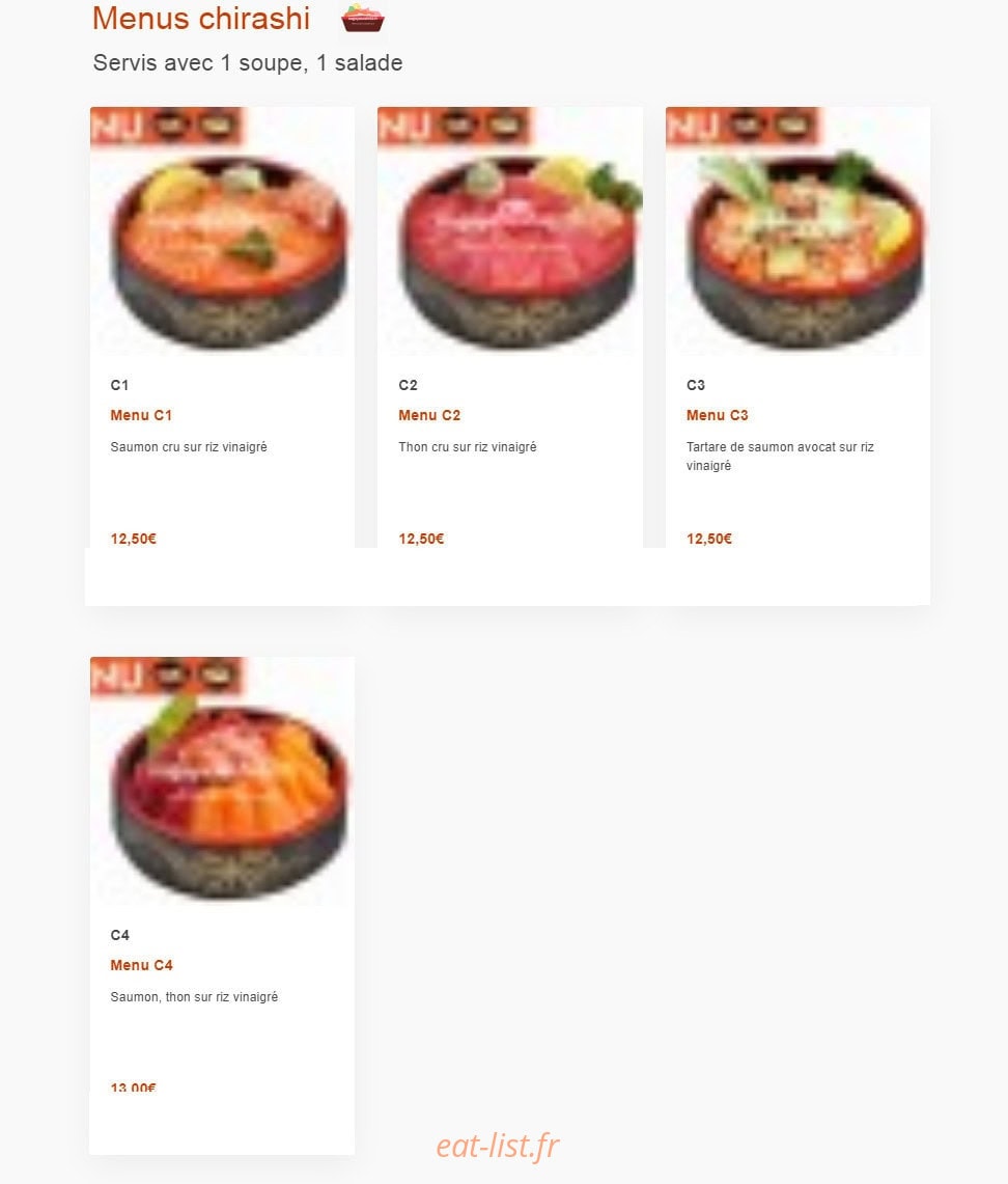 Carte et menu de Nagoya à Boulogne sur Mer — Les menus chirashi