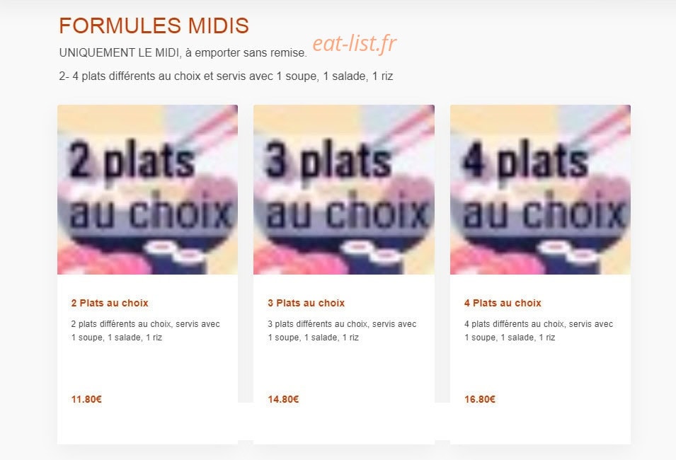 Carte et menu de Nagoya à Boulogne sur Mer — Les formules midi