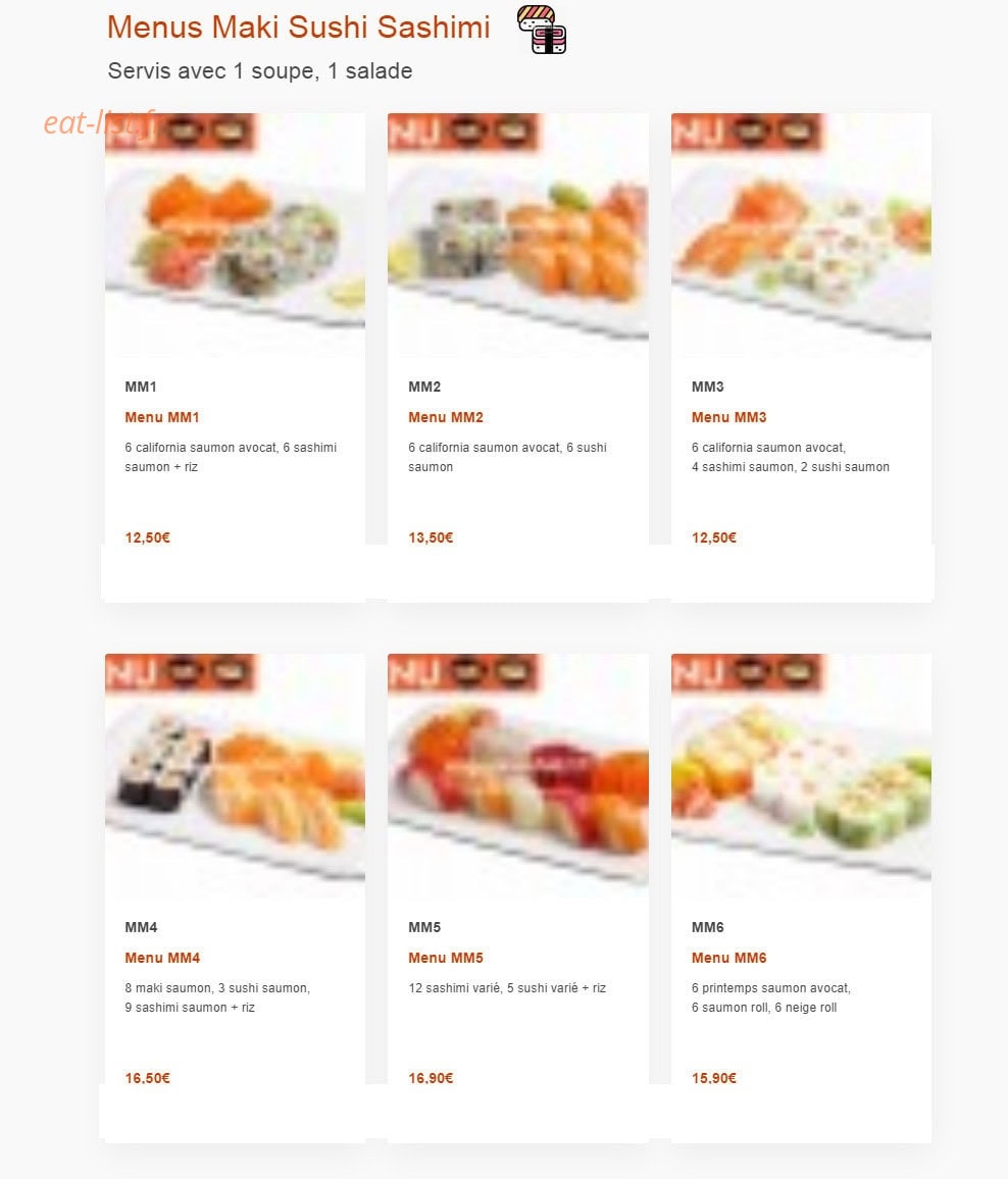 Carte et menu de Nagoya à Boulogne sur Mer — Les menu maki sushi sashimi