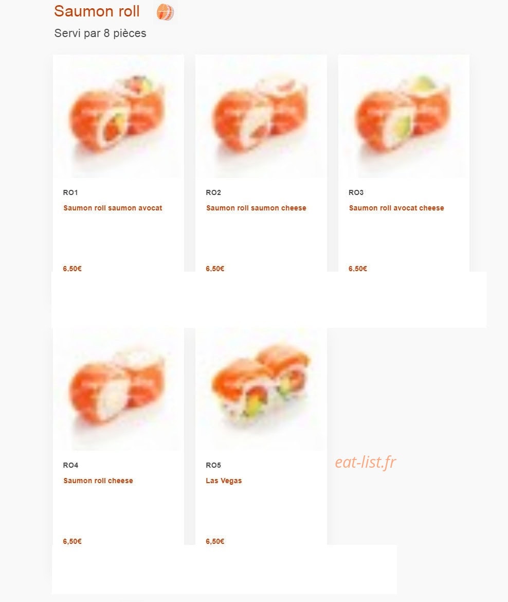 Carte et menu de Nagoya à Boulogne sur Mer — Saumon roll