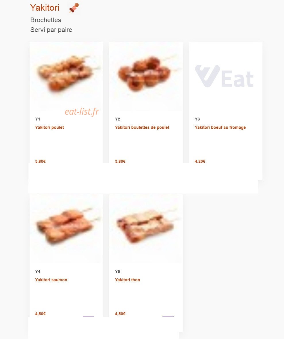 Carte et menu de Nagoya à Boulogne sur Mer — Yakitori