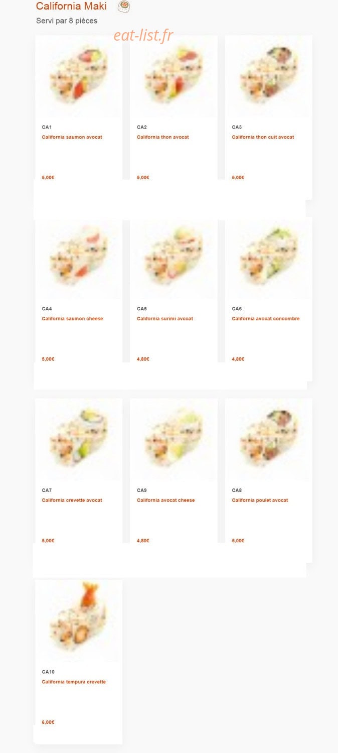 Carte et menu de Nagoya à Boulogne sur Mer — California maki