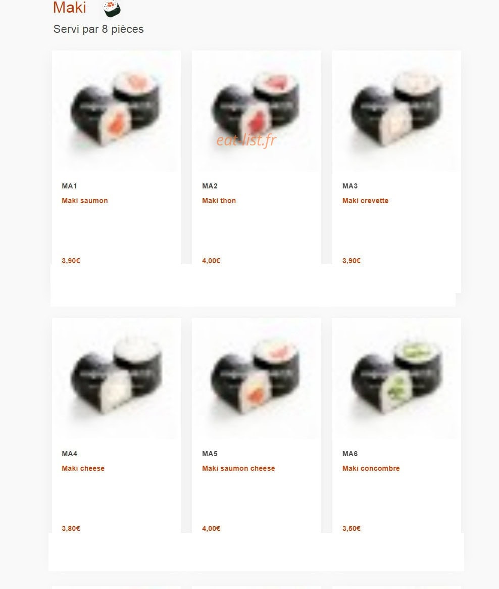 Carte et menu de Nagoya à Boulogne sur Mer — Maki