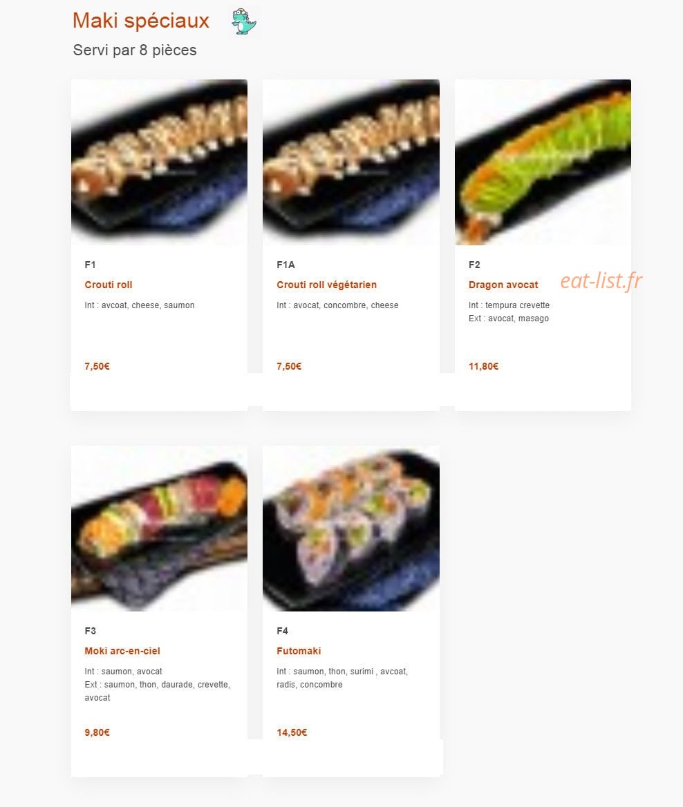 Carte et menu de Nagoya à Boulogne sur Mer — Les maki spéciaux