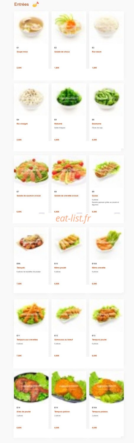 Carte et menu de Nagoya à Boulogne sur Mer — Les entrées