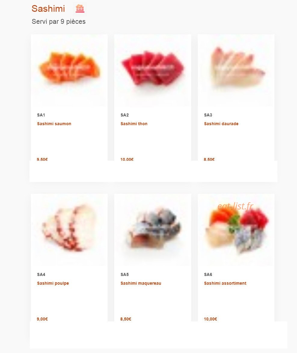 Carte et menu de Nagoya à Boulogne sur Mer — Sashimi