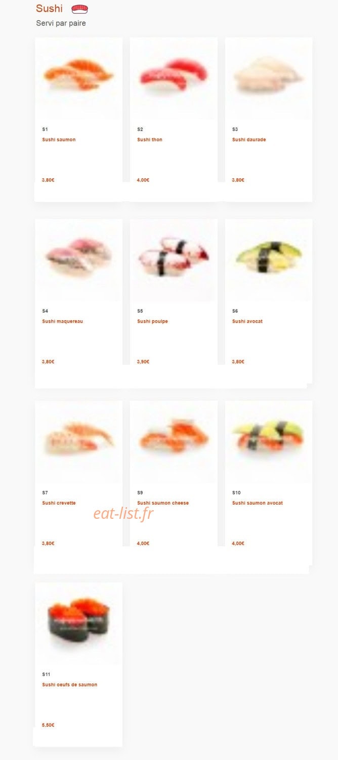 Carte et menu de Nagoya à Boulogne sur Mer — Sushi