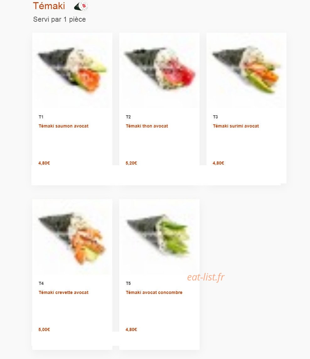 Carte et menu de Nagoya à Boulogne sur Mer — Temaki