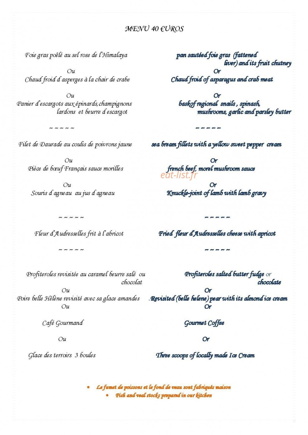 Carte et menu de Restaurant De La Haute Ville à Boulogne sur Mer — Le menu à 40€