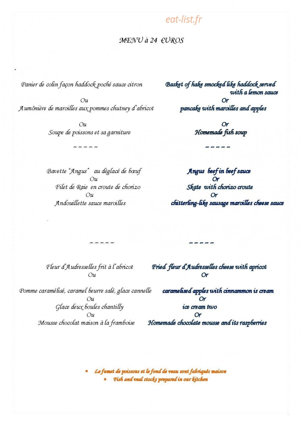 Carte et menu de Restaurant De La Haute Ville à Boulogne sur Mer — Le menu à 24€