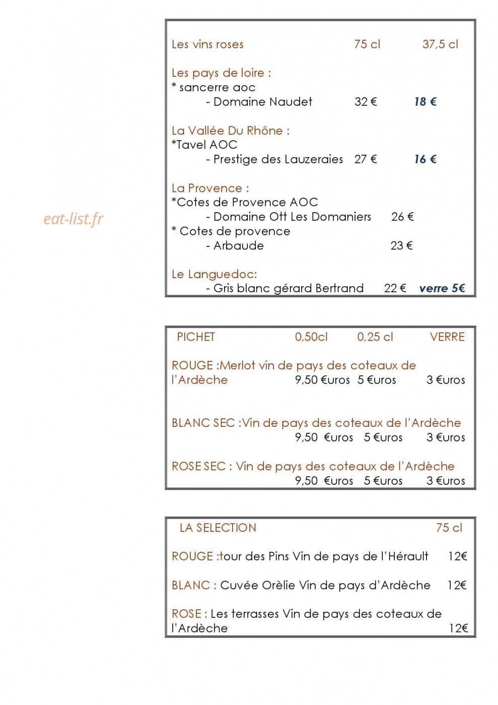Carte et menu de Restaurant De La Haute Ville à Boulogne sur Mer — Les vins page 2