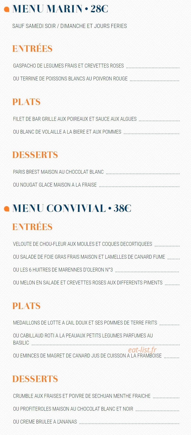 Restaurant de la Plage — carte page 2