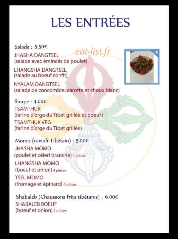 Restaurant Tibétan — carte page 1