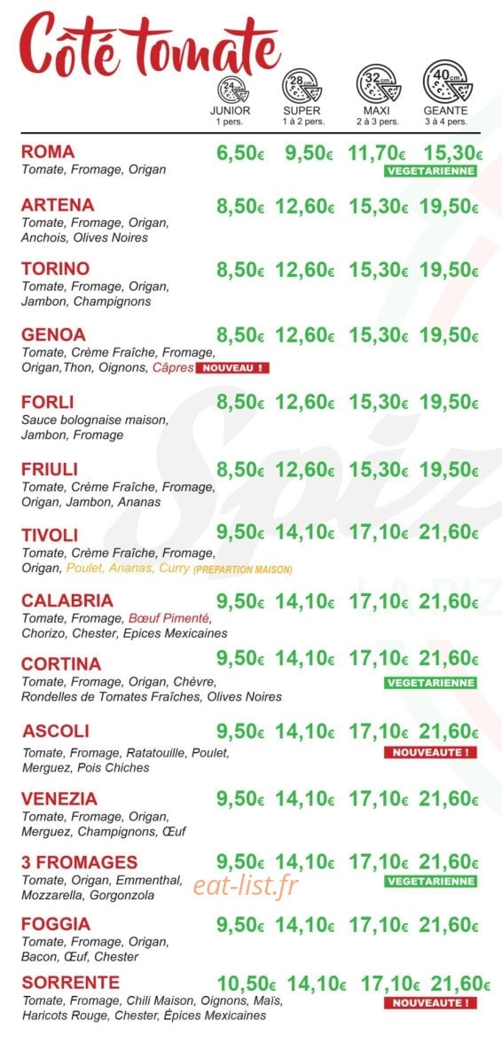 Spizza Carola — carte page 2