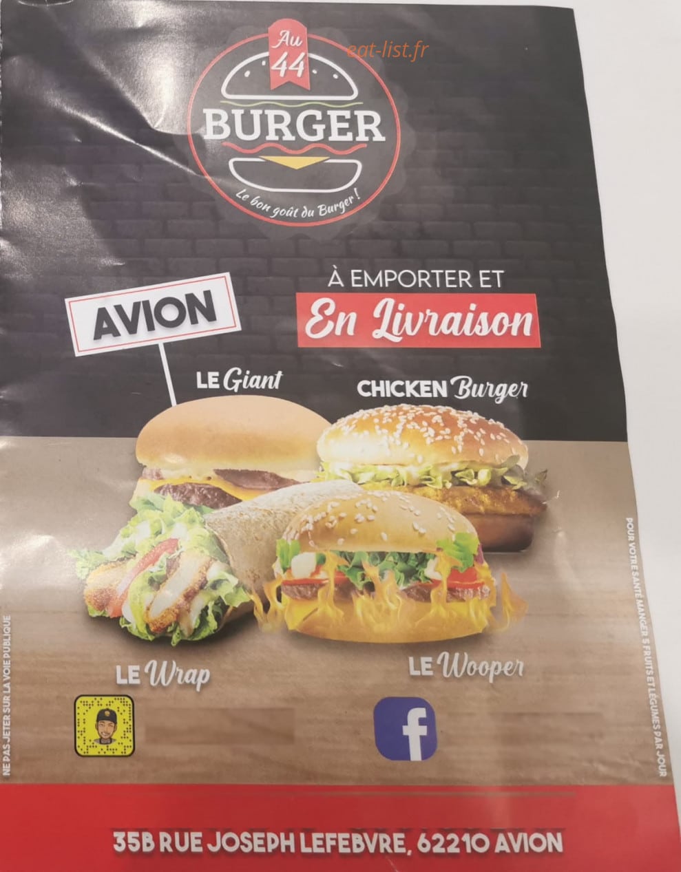 Au 44 burger — carte page 1