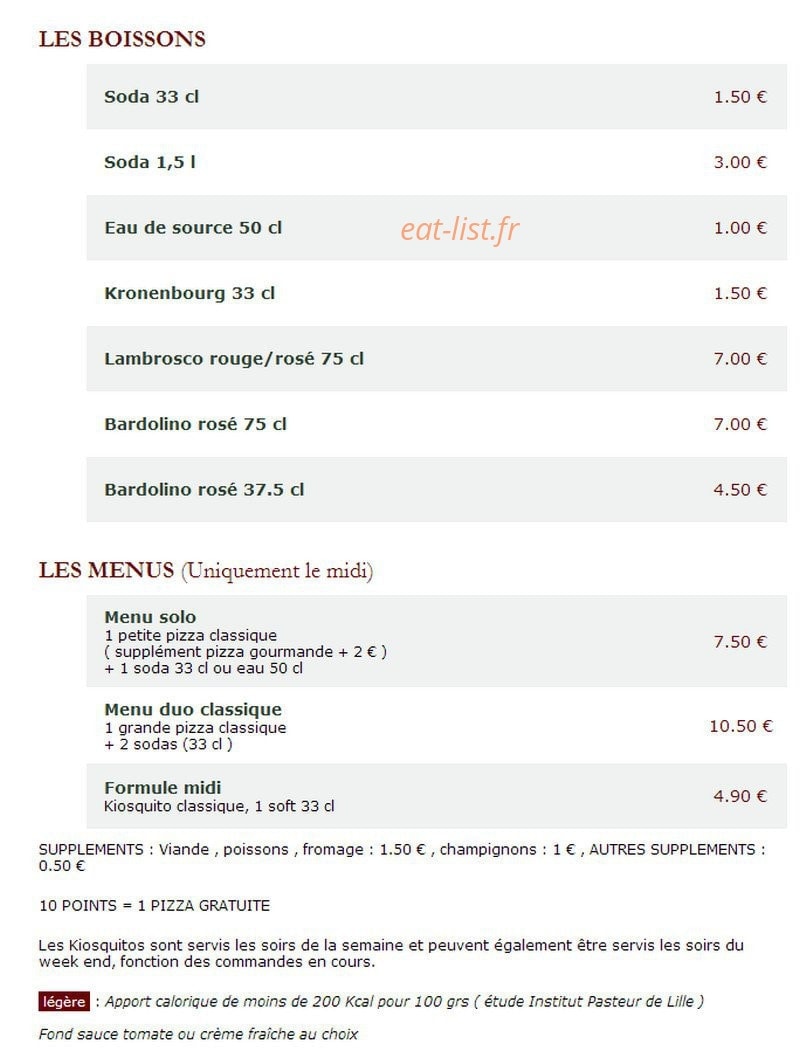 Le Kiosque à Pizzas — carte page 4