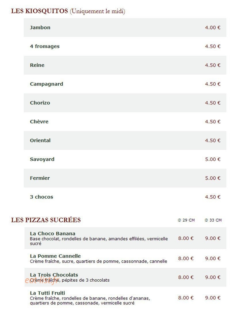 Le Kiosque à Pizzas — carte page 3