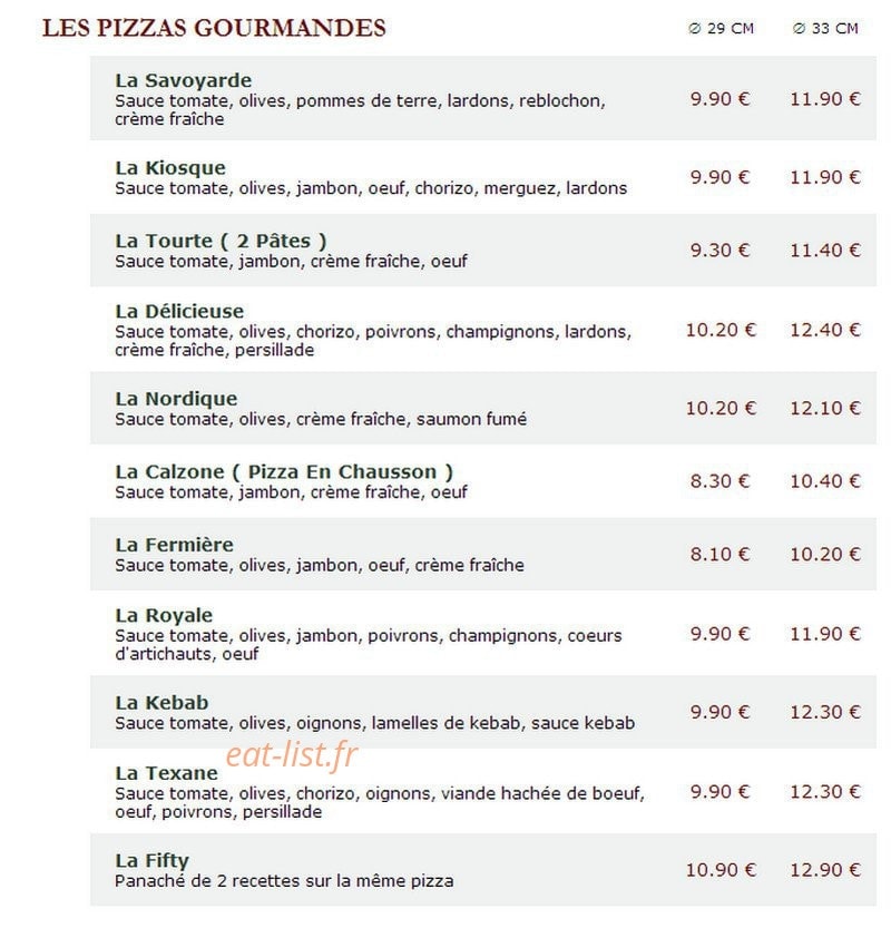 Le Kiosque à Pizzas — carte page 2