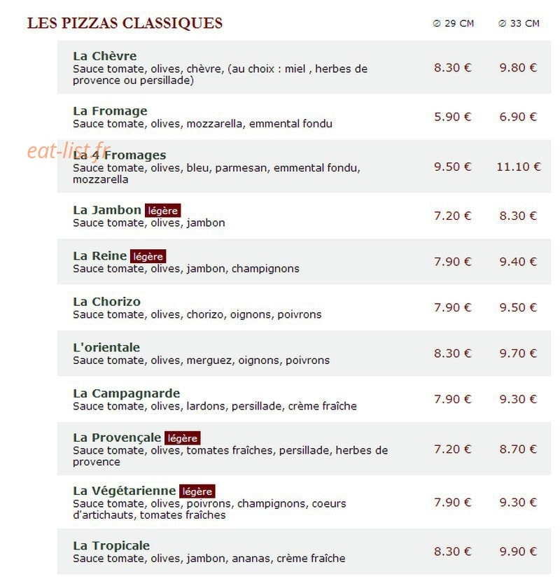 Le Kiosque à Pizzas — carte page 1
