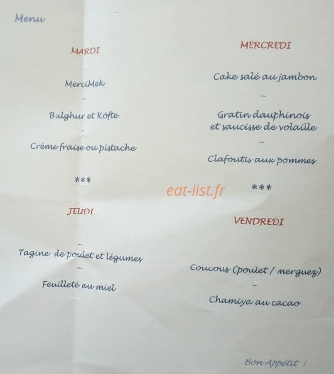 Restaurant solidaire El Fouad — carte page 1