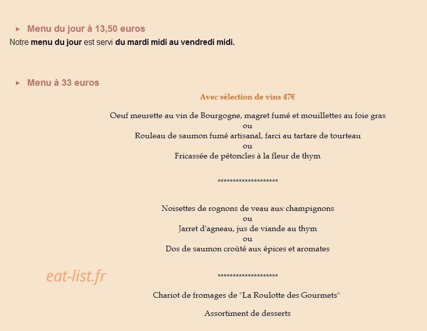 Auberge de l'Etoile — carte page 1