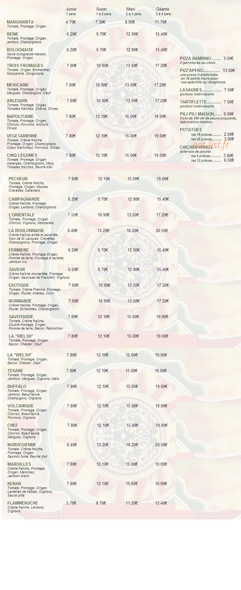 La Pâte à pizza — carte page 1