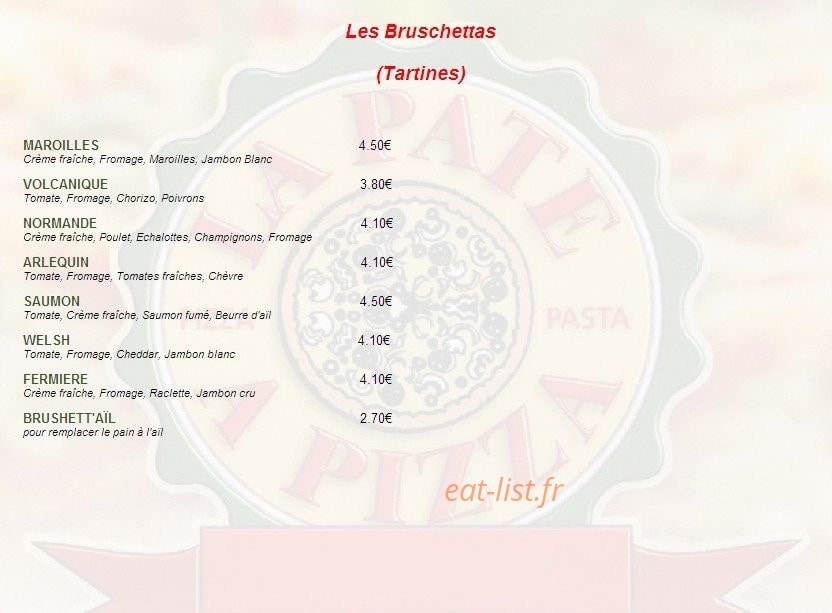 La Pâte à pizza — carte page 2