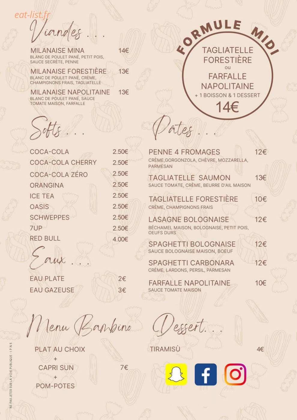 Chez Mina — carte page 1