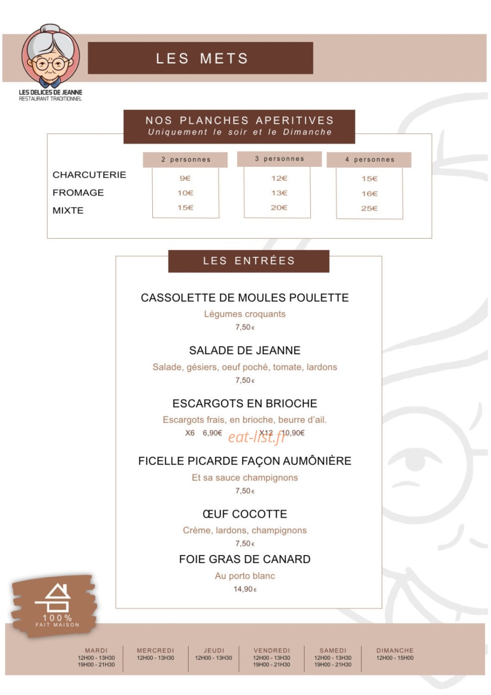 Les délices de Jeanne — carte page 1