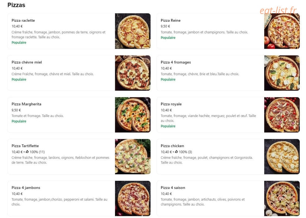 Pizza Service — carte page 1