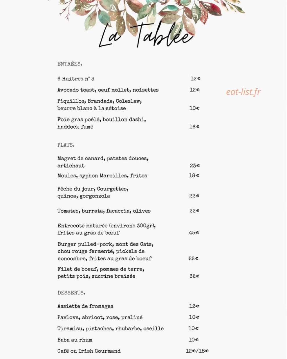 La Tablée — carte page 1