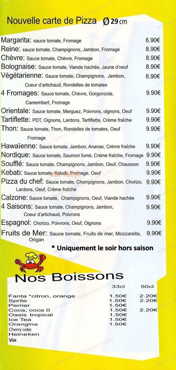 Friterie Pizzeria des Sables — carte page 2