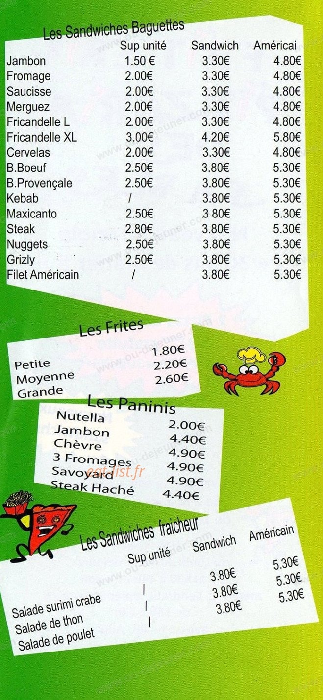 Friterie Pizzeria des Sables — carte page 1