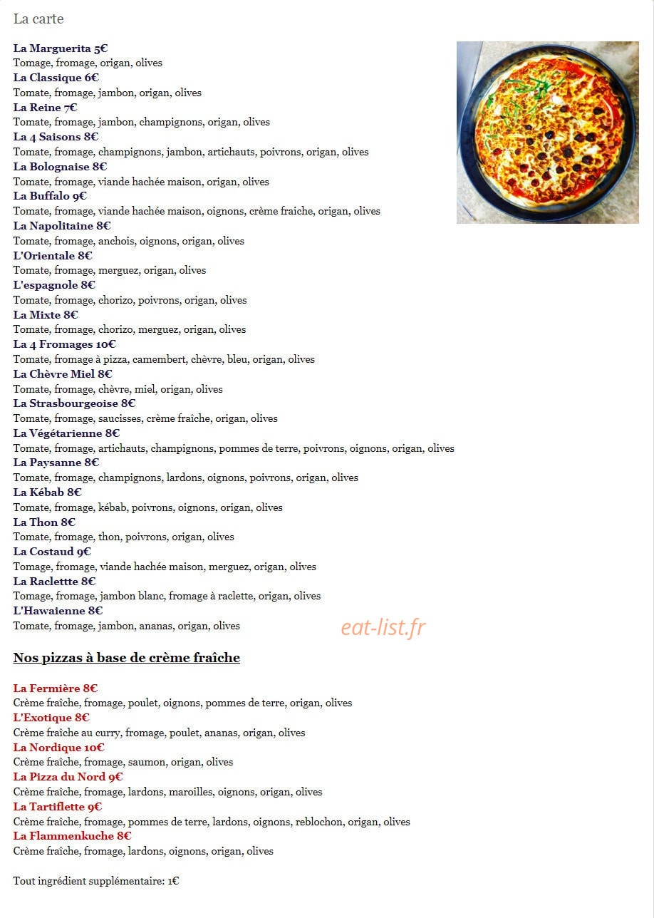 Ô Pizza Blériot — carte page 1
