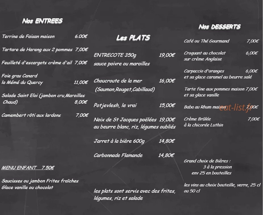 Estaminet Le Saint Eloi — carte page 1