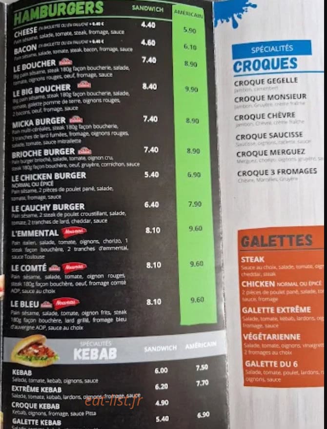 Carte et menu de Fds  friterie du stade à Cauchy A la Tour — Hamburgers