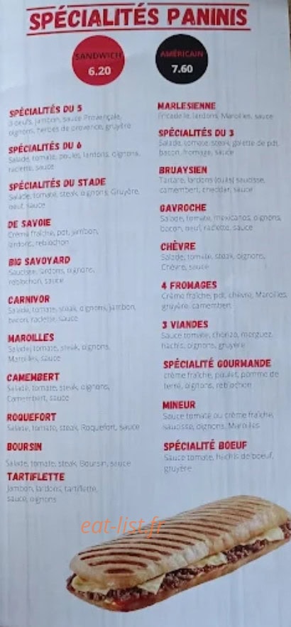 Carte et menu de Fds  friterie du stade à Cauchy A la Tour — Spécialités paninis