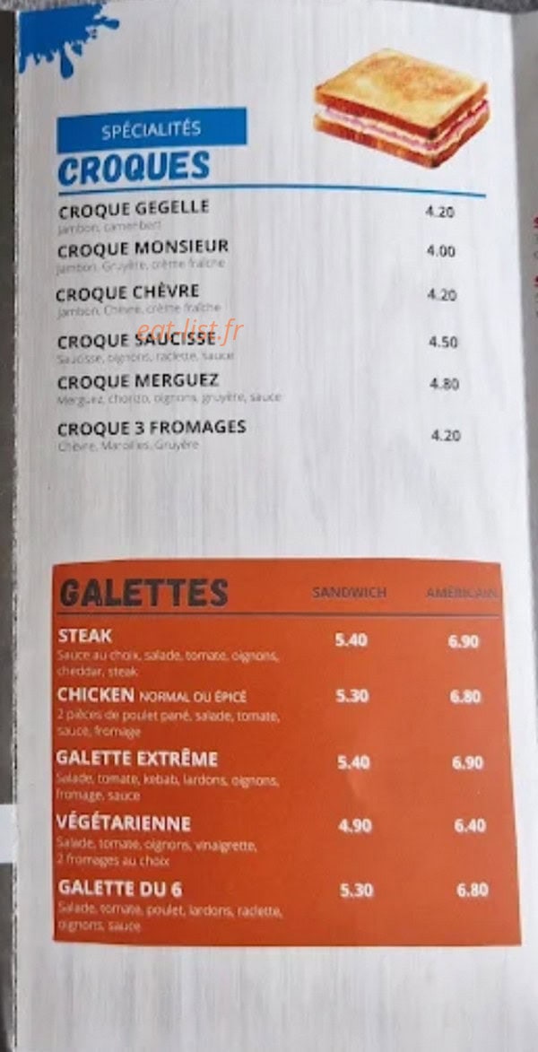Carte et menu de Fds  friterie du stade à Cauchy A la Tour — Croques, galette