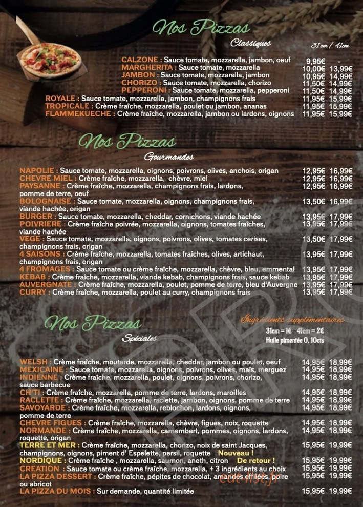 La Pizz'aiola — carte page 1