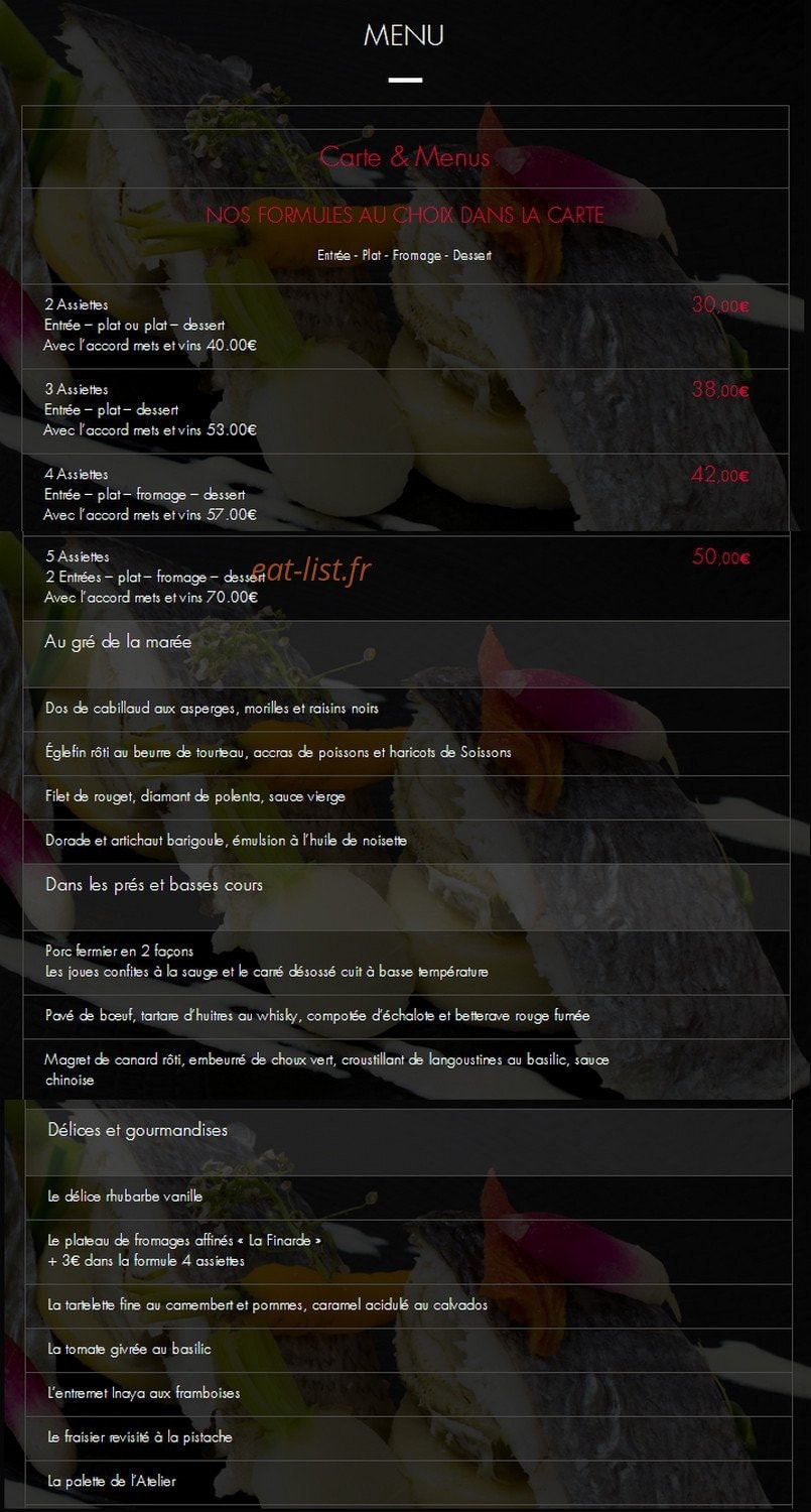 L'Atelier des Saveurs — carte page 1