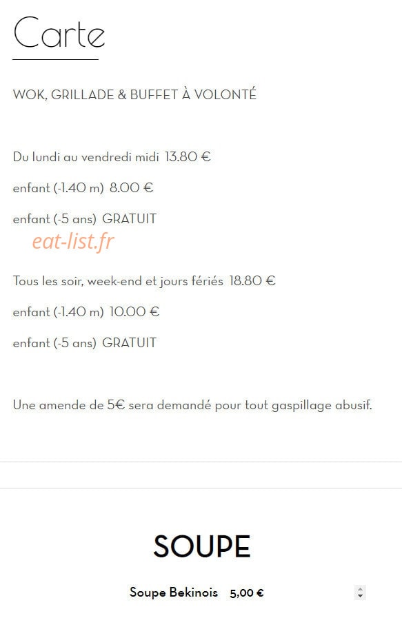 Restaurant Luxe — carte page 1