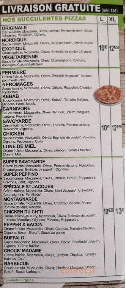 XL pizza — carte page 2