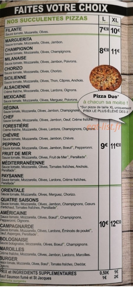 XL pizza — carte page 1