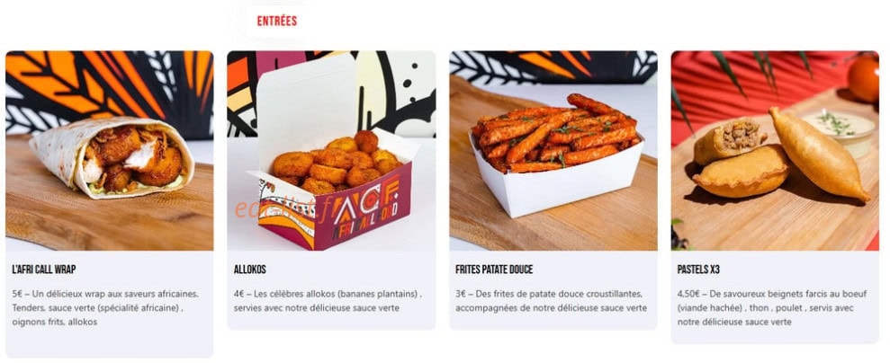 Afri Call Food — carte page 1