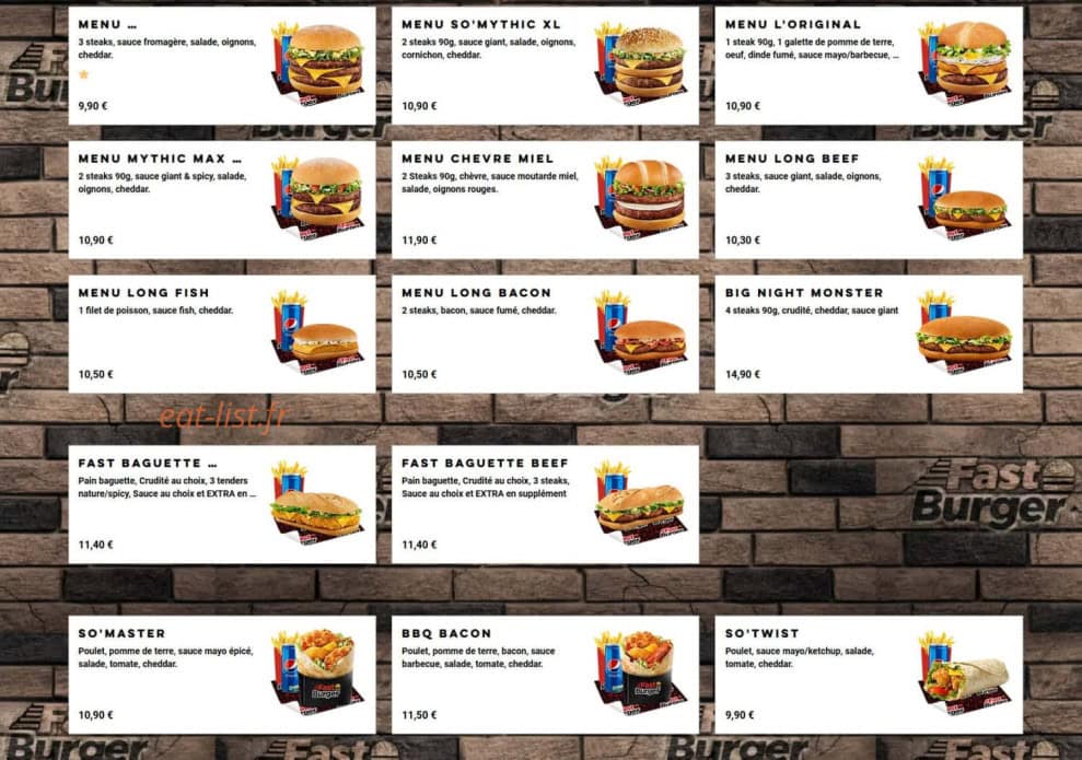 Fast Burger — carte page 2