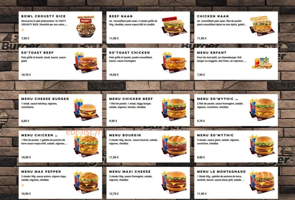 Fast Burger — carte page 1