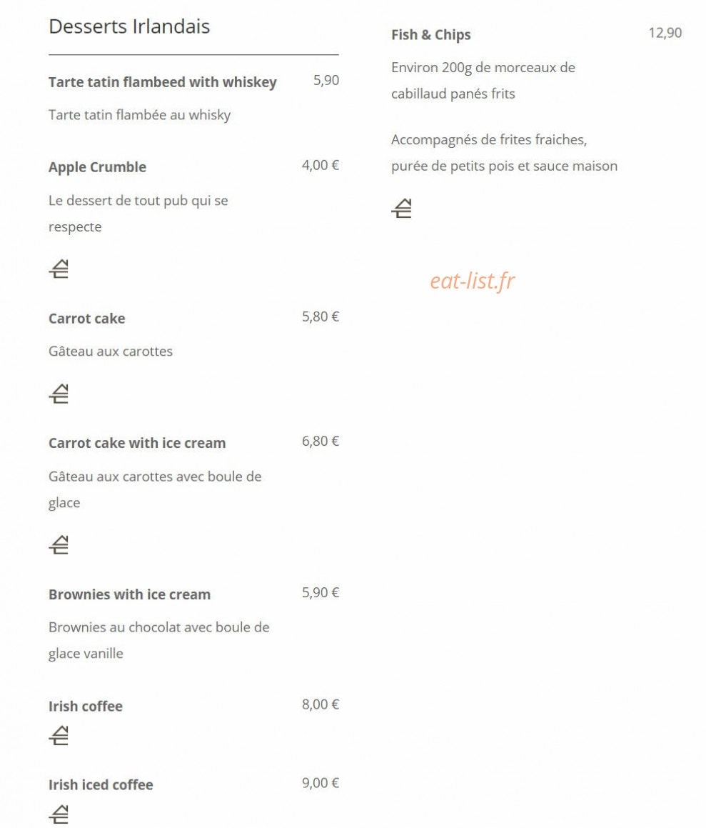 L'Irish Tavern — carte page 3
