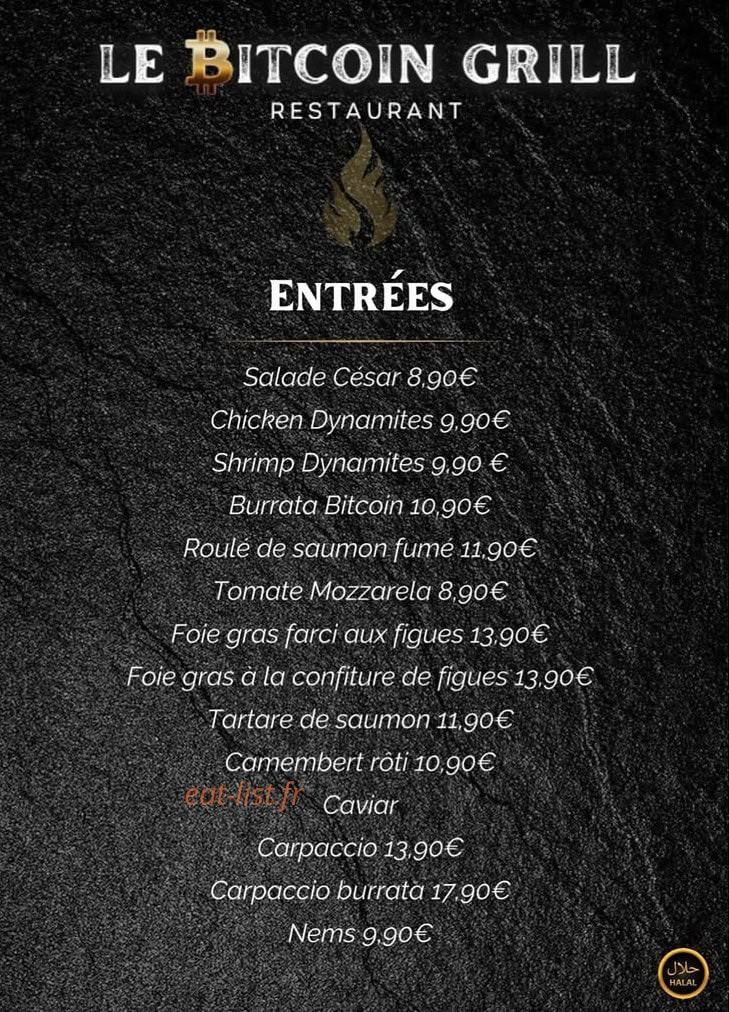 Le Bitcoin Grill — carte page 1