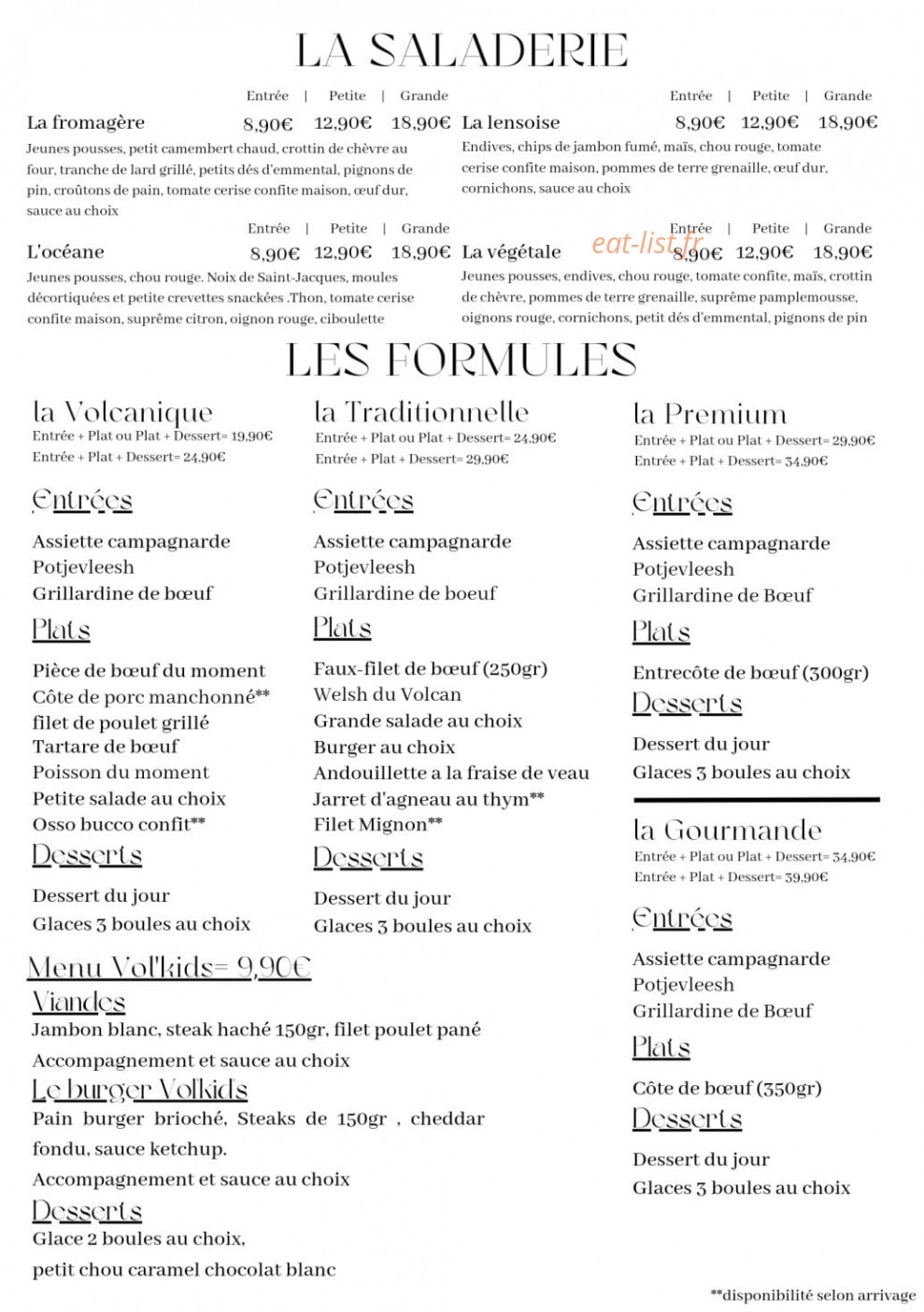 Le Volcan Gourmand — carte page 2